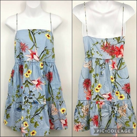 Nicholas Pastel Blue Floral Print Babydoll Mini Dress - Picture 13 of 16